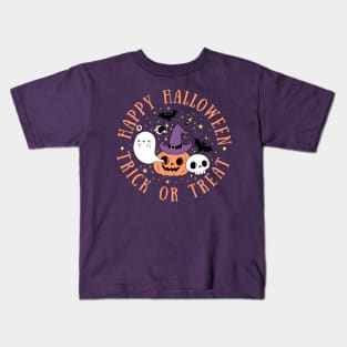 Happy halloween trick or treat a cute pumpkin and ghost Kids T-Shirt